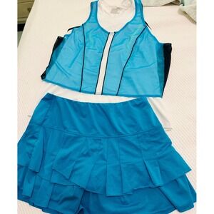 Lucky‎ in Love Tennis Outfit Set Turquoise Blue White Skirt /Top Womens M